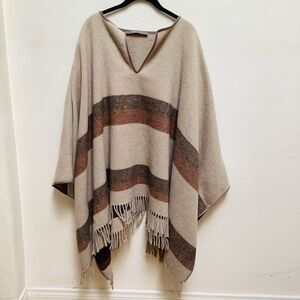 ZARA PONCHO WRAP SCARF cream brown over sized